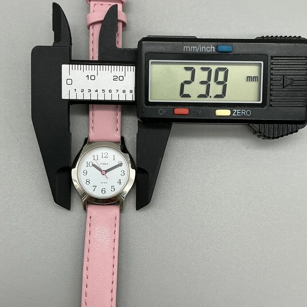 Timex Girls Watch 24mm White Dial Silver Tone Pink Band T79081 New Battery